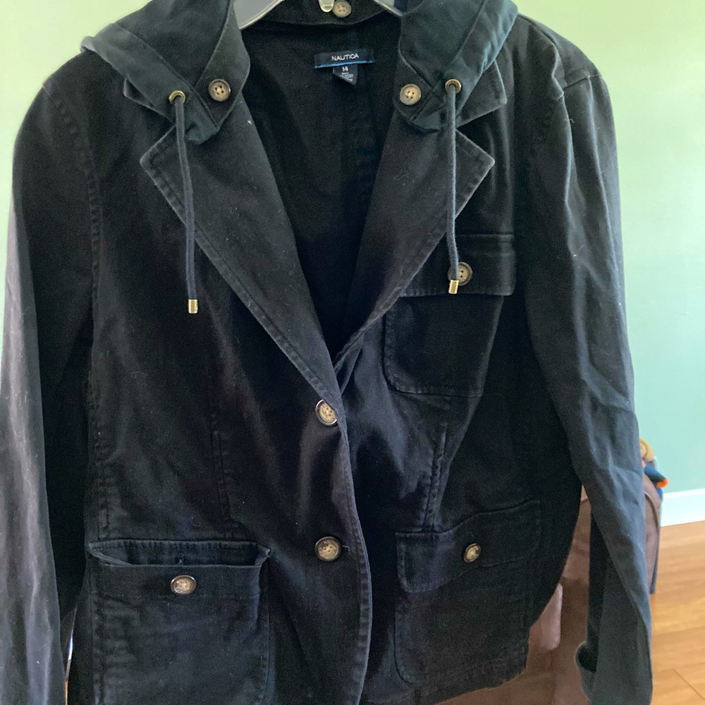 Black Nautica hooded blazer jacket size 14